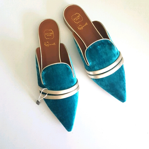 malone souliers Shoes - Malone Souliers Turquoise Hermoline Velvet Slipper